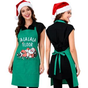 Tipsy Santa Christmas Apron for Men & Women with Pockets, Funny Chef Costume Apron for Cooking, Baking, Kitchen Gift for Husband & Wife (Green, 1 Pack) (Green)