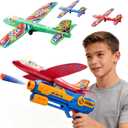 JOYIN LED Foam Glider Airplane Launcher Set, Included Light-Up Flying Planes and Handheld Launcher, Long Distance Outdoor Flying Game for Teens & Adults (14+)