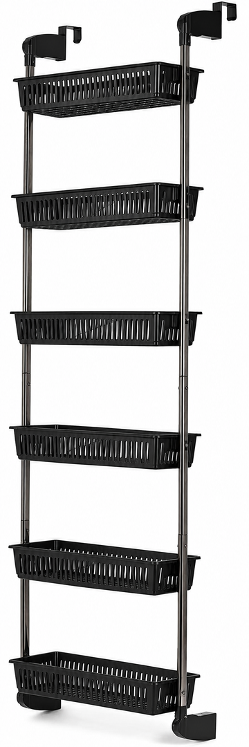 HomeBuddy Over the Door Pantry Organizer - 6 Basket Organizer, Sturdy Spice Rack with 3 Sets of Padded Hooks Hanging for Door, Behind Storage