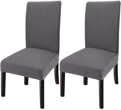 Dining Room Chair Covers Stretch Dining Chair Slipcover Parsons Kitchen Chair Covers Chair Cover for Dining Room Chair Furniture Protector Covers Removable Washable (Gray, 2)