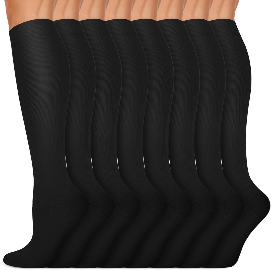 Copper Compression Socks 15-20 mmHg for Men & Women 8 Pairs  Circulation Support for Nurses, Travel, Running, Hiking, Soccer (Large-X-Large, A01- Black)