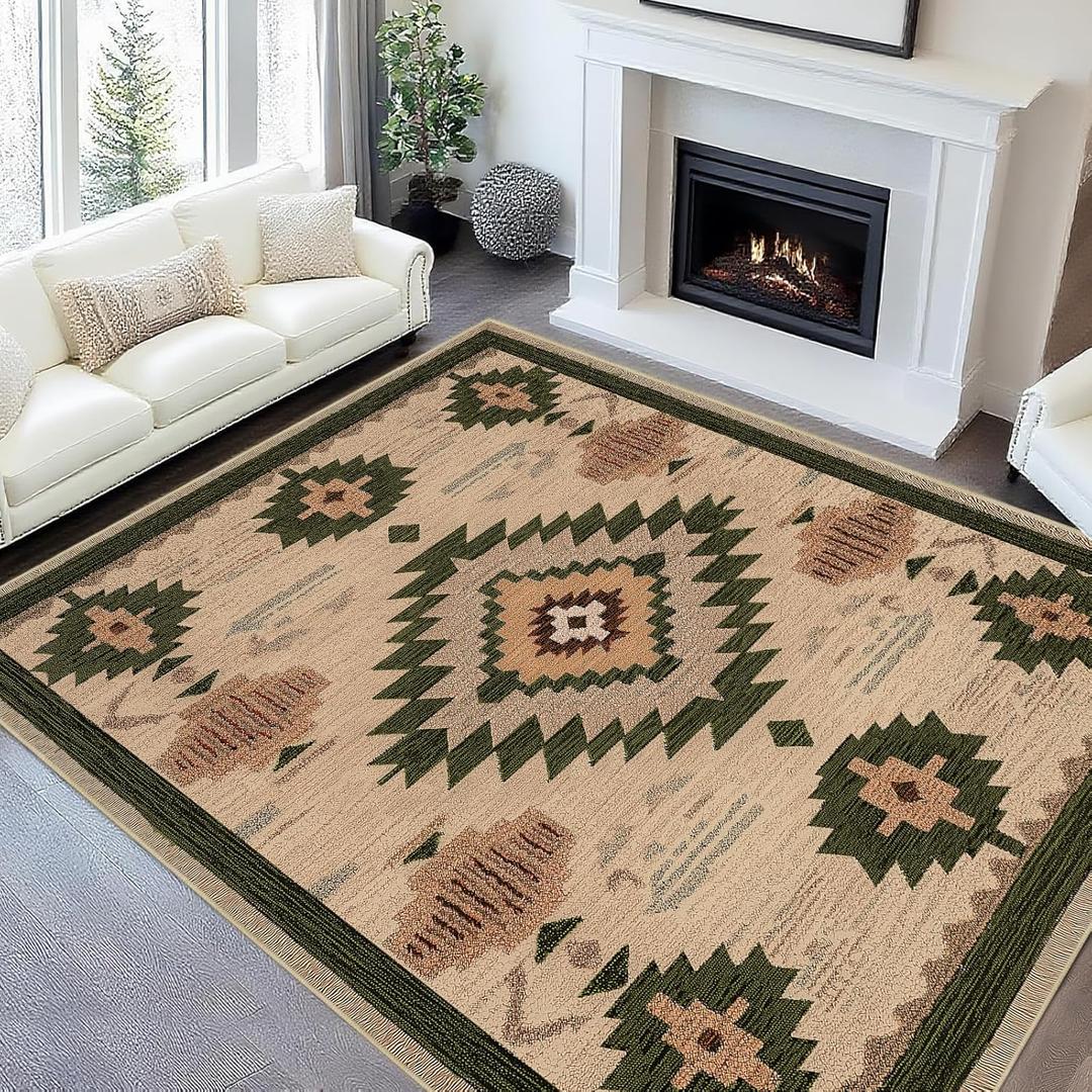 Western Area Rug 4x6 for Living Room Southwestern Aztec Rugs Machine Washable Tribal Navajo Southwest Rug Non Slip Printed Low-Pile Indoor Floor Carpet for Dining Room Bedroom Office, Camel