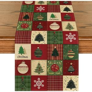 Artoid Mode Xmas Tree Gift Party Atmosphere 210 GSM Christmas Table Runner, Winter Kitchen Dining Table Decoration for Home Party Decor 13x60 Inch (Red)