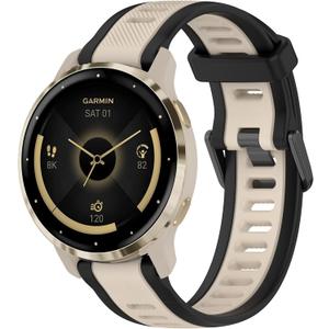 Stripe Silicone 18mm Band Compatible with Garmin Venu 3S / Venu 2S / Vivoactive 4S/ Vivomove 3S/Venu 4 41mm, Soft Rubber Breathable Sport Strap Quick Release Wristband Loop for Men Women (black rim+starlight)