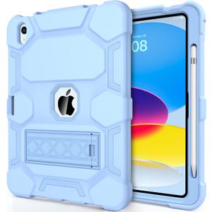 CCMAO Case for iPad (A16) 11th/10th Generation(2025/2022), iPad 10th Case with Kickstand & Pencil Holder, Heavy Duty Shockproof Hybrid Three Layer Protective Cover for Girls Women, Light Blue