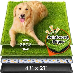 Hompet Dog Grass Pad with Tray Large, 41"x27", 2 Reusable Artificial Turf for Dogs Potty, Waterproof Non-Slip Washable Pee Pads, Quickly Absorbency Portable Dog Litter Box for Indoor/Outdoor Use