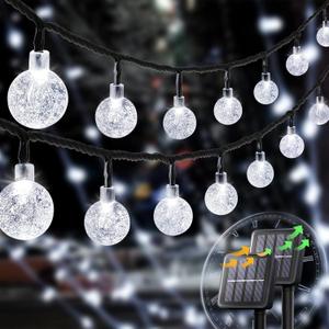 2-Pack 30 LED 20FT Solar String Lights Outdoor, Crystal Globe Lights with 8 Lighting Modes, Waterproof Solar Powered Patio Lights for Garden Yard Porch Wedding Party Decor (White)