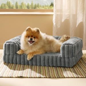 Bedsure ComfyFleece Orthopedic Dog Bed for Small Dogs, Waterproof Memory Foam Small Pet Beds with Sides, Non-Slip Bottom and Egg-Crate Foam Medium Dog Couch Sofa with Washable Corduroy Cover, Grey