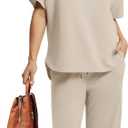 Sampeel Two Piece Sets for Women Summer Outfits Oversized Wide Leg Crop Pants Lounge Sets Airport Beach Vacation Clothes (Beige, XL)