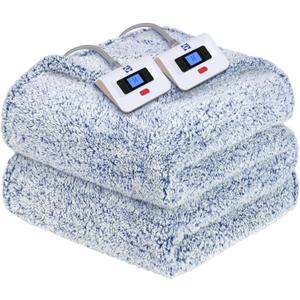 Sealy Electric Blanket Queen Size, Dual Control Soft Sherpa Heated Blanket with 10 Heating Levels & 1 to 12 Hours Auto-Off Settings Over-Heated Protection 84"x90" Machine Washable, Blue