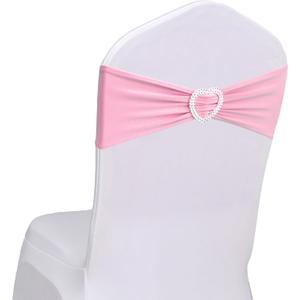 Pink Chair Sashes Bows 30 Pack Spandex Pink Sashes for Chairs Universal Elastic Chair Sashes Bands with Heart Buckle Slider for Banquet Wedding Party Decorations