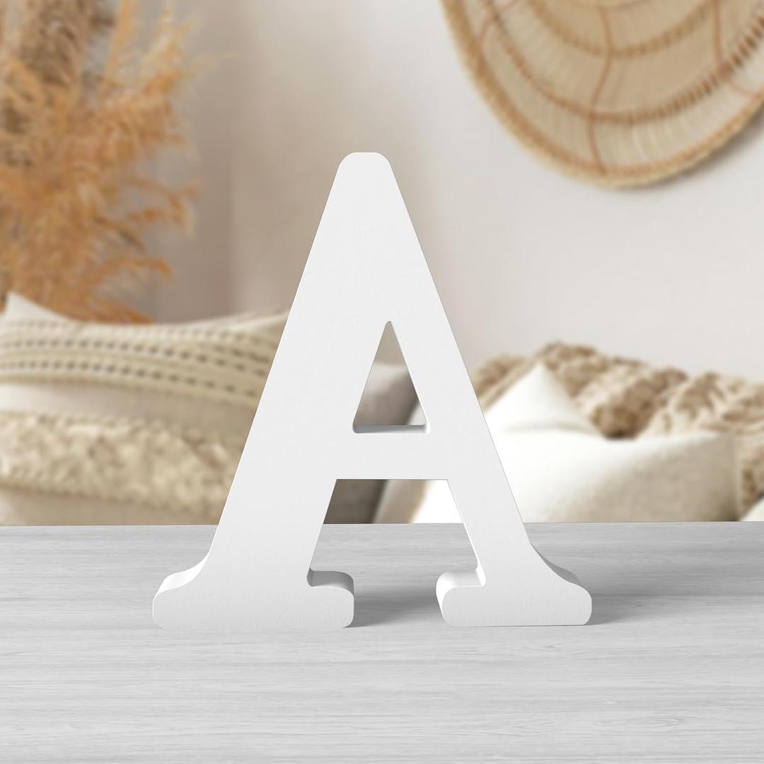 6 Inch White Wooden Letters Unfinished Wood Letters for Crafts Blank DIY Crafts for Adults Paintable Standing Letters for Wall Wedding Birthday Party Decoration (A)