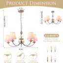 Pink Chandelier for Bedroom Light FixtureBrushed Nickel Art Deco Chandelier with Fabric Shade,Antique Modern Chandeliers paired with Ceramic for Girls BedroomLiving RoomDining Room