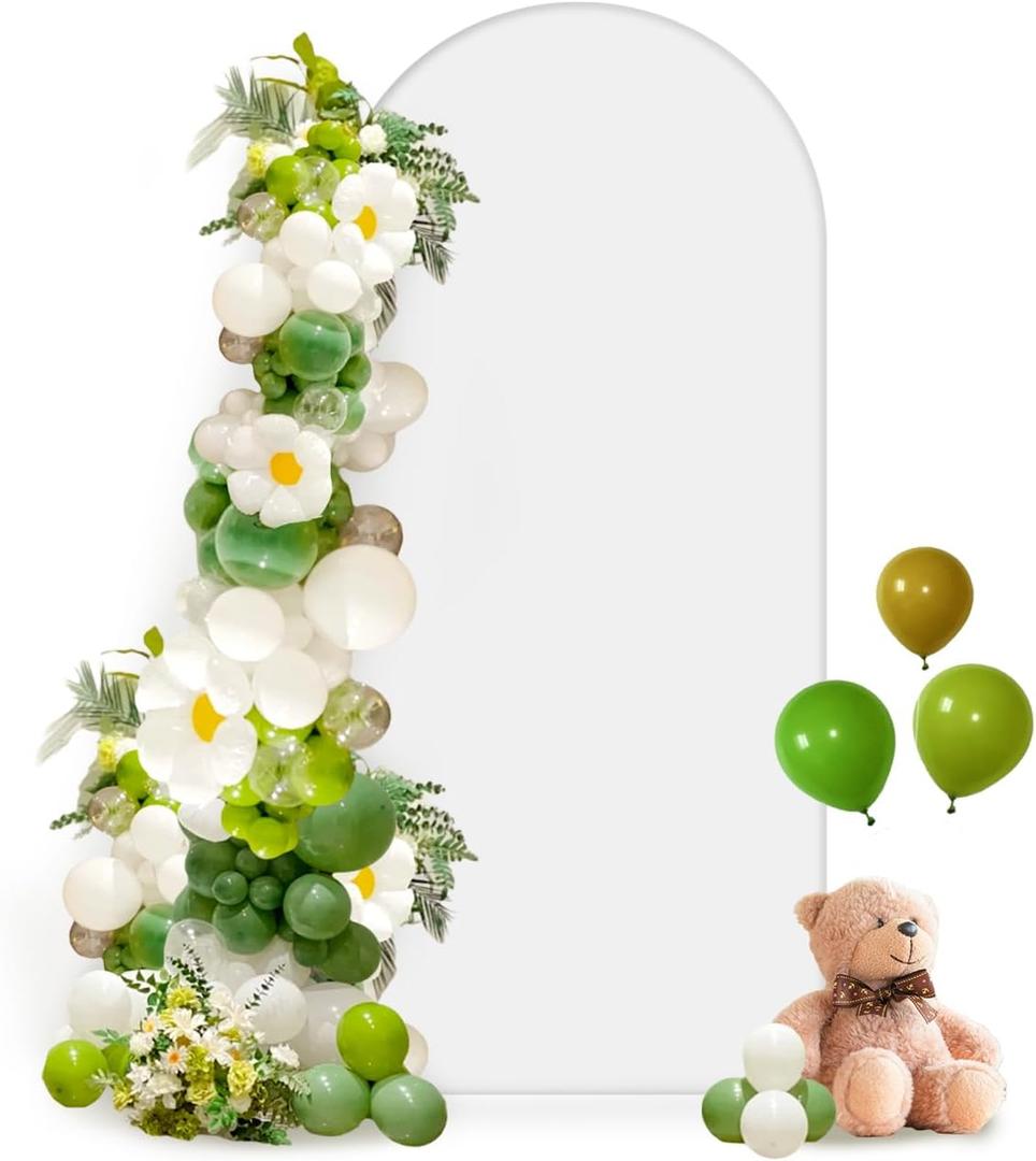Hemmotop White Arch Backdrop Cover (No Arch Backdrop Stand), 6 ft Spandex Stretchy 2-Sided Arch Stand Covers, Ideal for Wedding, Baby Shower, Ceremony Party Decoration, Balloon Arches, 6x2.6 ft