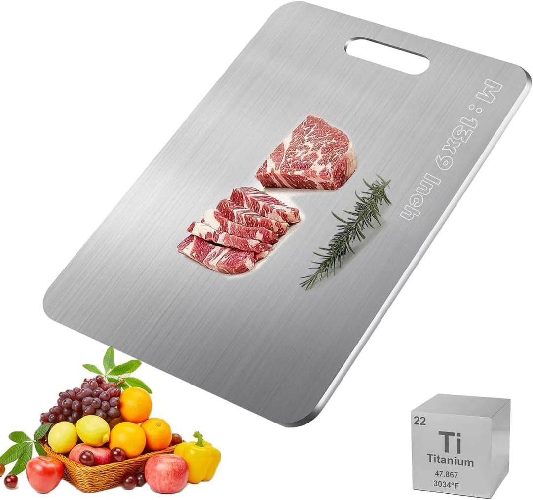 Titanium Cutting Boards - 2025 New Upgrade 100% Pure Titanium Cutting Board for Kitchen, Double-Sided Food-Grade Cutting Boards Non Toxic, Hygiene and Durability, Easy to CleanM-13L*9W Titanium Cutting Boards - 2025 New Upgrade 100% Pure Titanium Cutting Board for Kitchen, Double-Sided Food-Grade Cutting Boards Non Toxic, Hygiene and Durability, Easy to CleanM-13L*9W