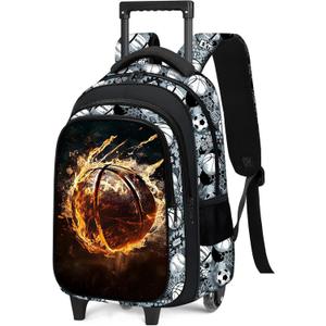Boys Rolling Backpack for Kids - Basketball Kids Rolling Backpack with Wheels for Elementary Middle School Students - Sport Roller School Bookbag Aged 6-18, Wheeled Travel Bag Large Capacity