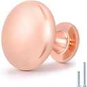 12 Pack Polished Rose Gold Cabinet Knob Solid Kitchen Drawer Hardware,Copper Drawer Dresser Knob Euro Style Round Furniture Hardware,Diameter:1-1/5 "
