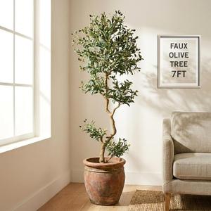 Fake Olive Tree 7.0 Feet Artificial Plants Indoor, Faux Olive Tree, Fake Tree for Home Decor, Faux Trees Indoor for Living Room, Office, Bedroom Tall Artificial Trees for Home, Designer Tree