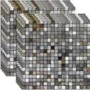 XUANINY Peel and Stick Backsplash Tiles for Kitchen,Bathroom,Fireplace,Self Adhesive Metal Aluminum Mosaic (12"x12") (10, Coffee + Gray Printing)