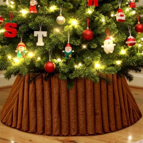 Lanpn 24 Inch Christmas Tree Collar, Faux Fur Tree Collar Christmas Tree Skirt Tree Stand Cover for Small Pencil Artificial Trees Winter Home Party Holiday Indoor Xmas Decor (Brown, 60cm)
