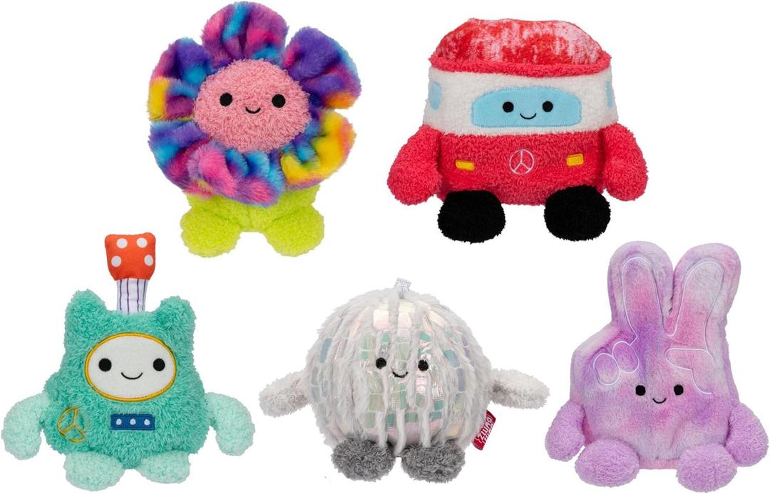 BumBumz 4.5-inch GroovyBumz Plush 5-Pack - Disco Ball Demi, Groovy Flower Faye, Van Vance, Guitar Giovanni, and Peace Sign Fingers Petra Collectible Stuffed Toys
