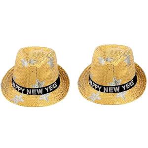 2 Pack New Year Hat Fedora Hats New Years Hats New Year Eve Sequin Hat Gold Black Silver Happy New Year Hat for Adults Men and Women Christmas New Year Party Decorations