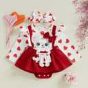 Baby Girl New Years Outfit Firework Number Letter Print Mesh Long Sleeve Romper Dress and Bow Headand 2 Pcs Set (Red)