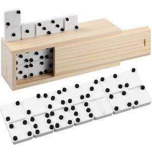 Simgoing Braille Double 6 Dominoes Game Wooden Raised Dots Dominoes Set, 28 Piece Braille Game Set with Storage Box for the Blind and Visually Impaired