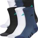 adidas Unisex Kids Crew Socks for Boys and Girls Youth (6-pack) Athletic Cushioned and Comfortable, Tall Mid-calf (Medium, White/Pure Teal Green/Mineral Blue)