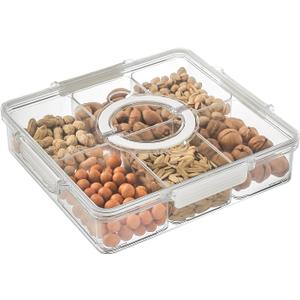 Super Large - Divided Tray with Lid and Handle - Snack Box for Portable Snack Tray - Transparent Storage for Candy, Fruits, Nuts, Snacks - Perfect for Parties and Entertainment