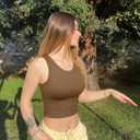 OQQ Women's 2 Piece Tank Tops Crew Neck Sleeveless Basic Stretch Casusal Yoga Crop Camis (Brown, M)