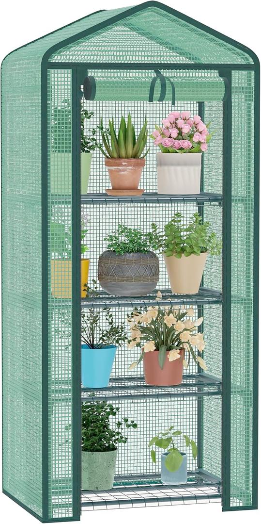 Greenhouse for Indoor Outdoor, Small Plastic Plant Green House 4-Tier Rack Stand Portable Greenhouses with Durable PE Cover for Seedling