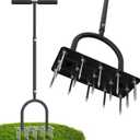 Aerator Lawn Tool Lawn Aerator -Heavy Duty Manual Grass Aerator with 15 Iron Spikes, Height Adjustable, Yard Aerator Tool for LawnBlack