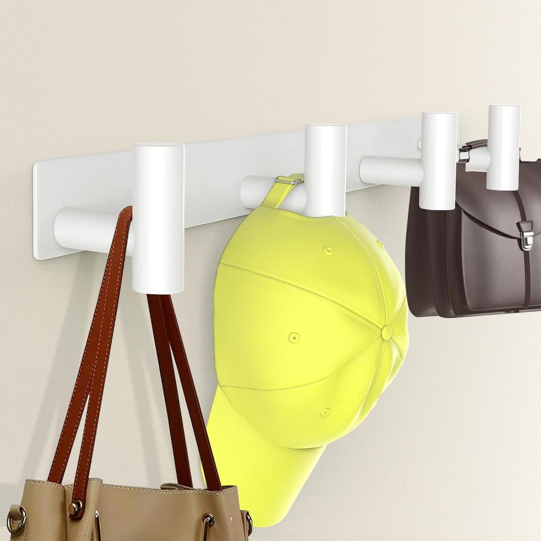 Wall Mounted Coat Rack-4 Hooks, Heavy Duty Stainless Steel Wall Hooks for Towel Coat Bag, Hat Rack Coat Hanger Coat Hooks Towel Racks for Bathroom Entryway Kitchen Office (White, 1 Pack)