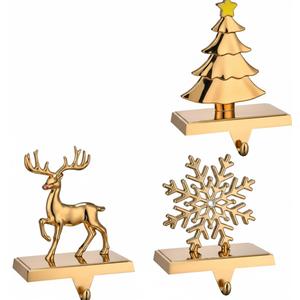 GengGeng 3PCS Christmas Stocking Holders for Fireplace Set of 3,Christmas Weighted Stocking Hanger Hooks for Mantle- Traditional Tropical Stockings Holder for Mantle/Fireplace(Antique-Color 3 Pack)