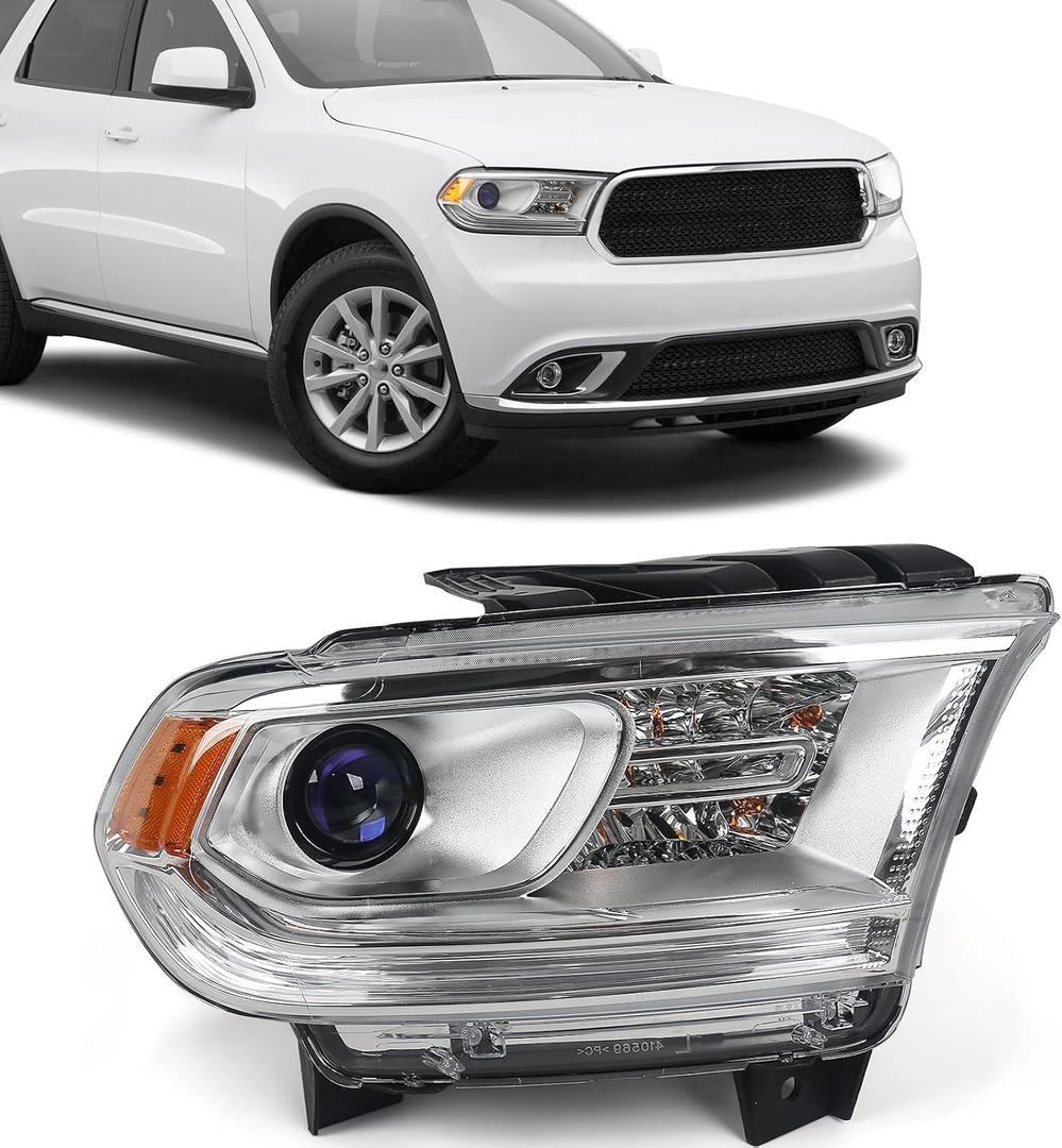 FIONE Halogen Headlight Assembly Compatible With Dodge Durango 2014-2020 Replacement Chrome Housing Headlights Without LED DRL Projector Passenger Right Side RH