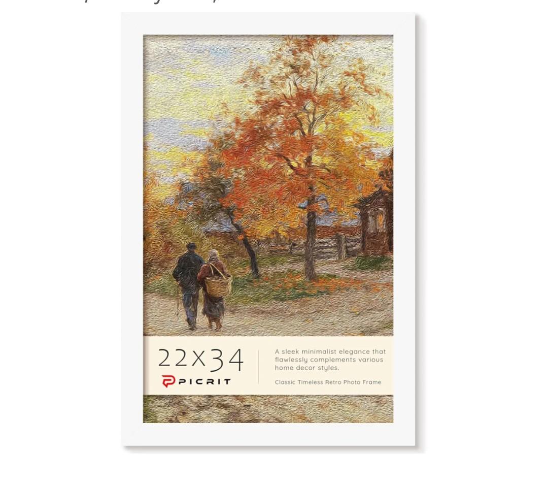 Picrit 22x34 Poster Frame, Picture Frame for Wall Mounting, WhiteFits 22x34 Posters and Art Prints, Clear Shatterproof Cover, Horizontal or Vertical Wall Mount, Gallery Wall, 1 Pack