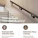 304 Stainless Steel Handrail Brackets for Indoor Stairs, 270° Adjustable Railing Bracket, Heavy Duty Wall Mount for Square & Flat Rail (Black, 4 Pack)