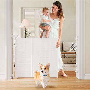 One-Hand Operation Retractable Baby Gates, 71 inch Retractable Gate with Reinforced Strip Design to Prevent Crawling Through, 6 FT Retractable Dog Gate for Stairs, Doorways, Hallways (34" Tall x 71" Wide, White)
