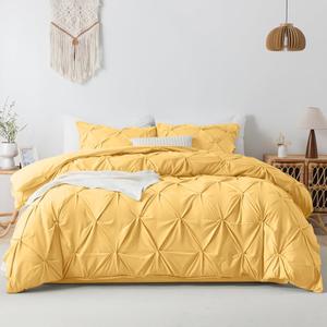 Litanika White Queen Pinch Pleat Duvet Cover, 3 Pieces Pintuck Cover Soft Microfiber Bedding Set with Zipper Closure & Corner Ties(90x90Inch-1 Duvet Cover, 2 Pillowcases)