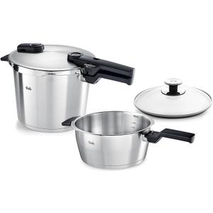 Fissler Vitaquick Premium 3 Piece Set, 3.7 Quart and 6.3 Quart Pressure Cooker with Glass Lid