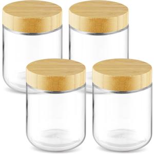 Set of 4 480ml Leakproof Glass Storage Jars with Bamboo Lids Meal Prep Containers for Salad,Pudding,Snacks,Yogurt