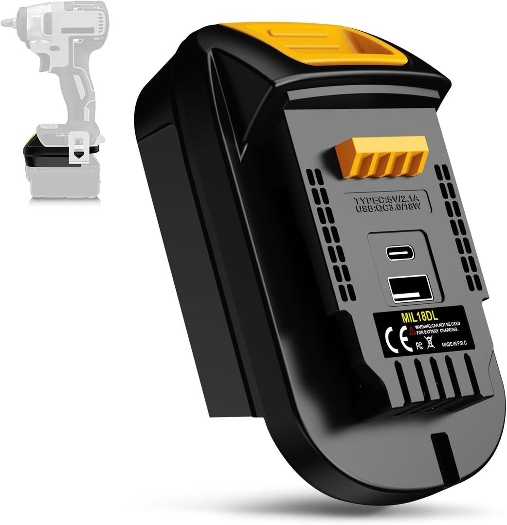 Battery Adapter for Milwaukee M18 18V Battery Convert to for Dewalt 20V MAX Cordless Tools, with QC3.0 18W USB & Type-C 5V/2.1A Charging Port,MIL18DL Battery Converter
