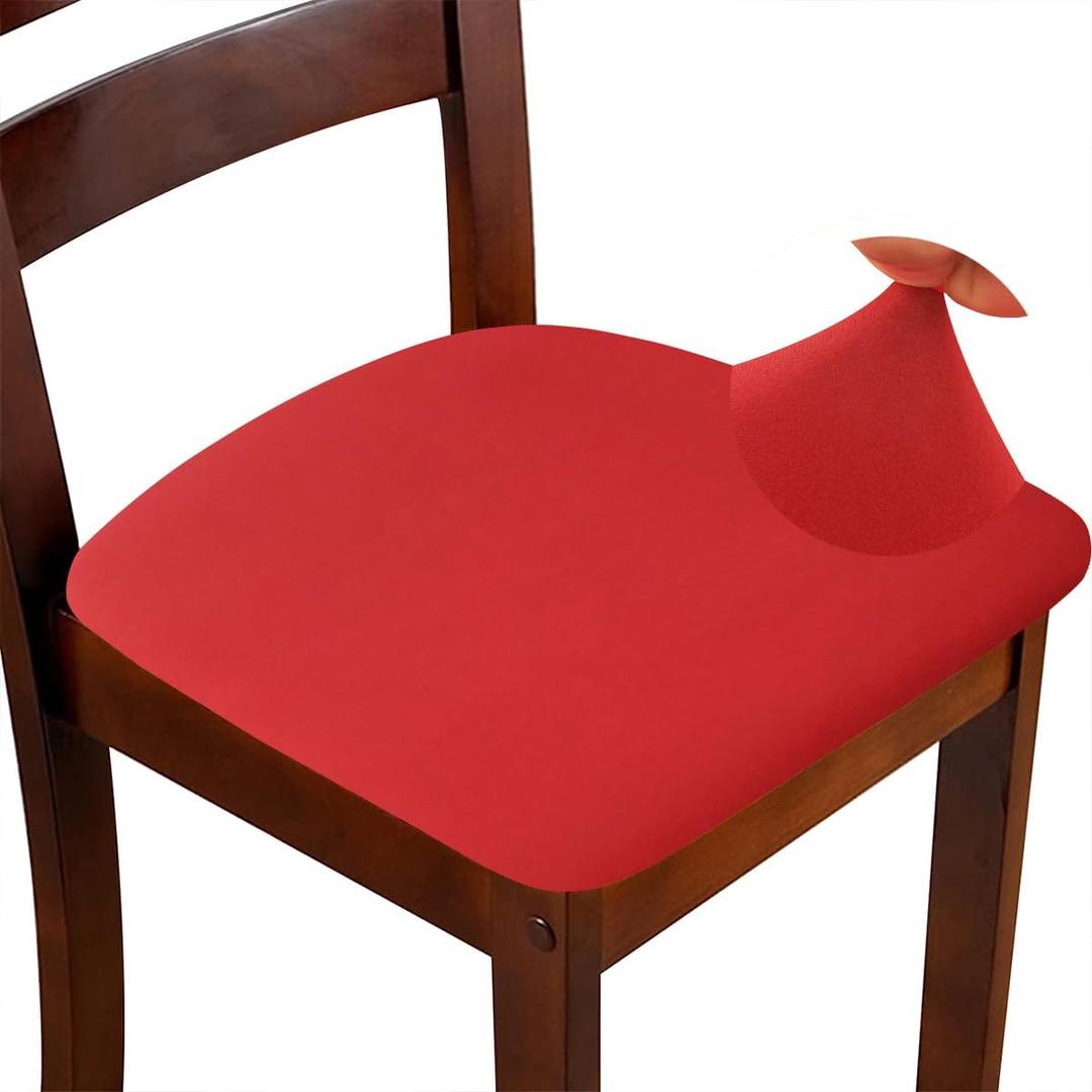 Chair Seat Covers 1 Pack Stretch Red Chair Covers for Dining Room Square Removable Washable Chair Protector Seat Cushion Slipcovers for Kitchen Office