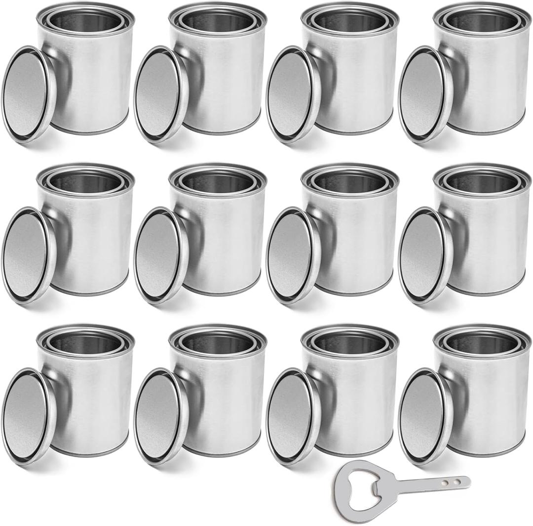 12 Pack Empty Paint Cans with Lids 0.4 Quart Tin Unlined Paint Buckets Bulk Paint Storage Containers, Quart Metal Unlined Paint Pails for Crafts DIY Projects, Storage, Painting