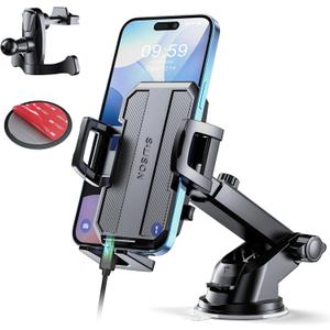 Upgraded 3-in-1 Car Phone Holder Mount [Powerful Suction] Phone Mount for Car Dashboard Air Vent Windshield,for All iPhone Android Phone (Black)