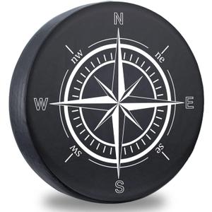 Spare Tire Cover, Weatherproof Vinyl Leather Wheel Cover for Jeep Wrangler Sahara, Hummer H3, Toyota FJ, Trailer, RV, SUV, Truck (32"-33" Compass Print)