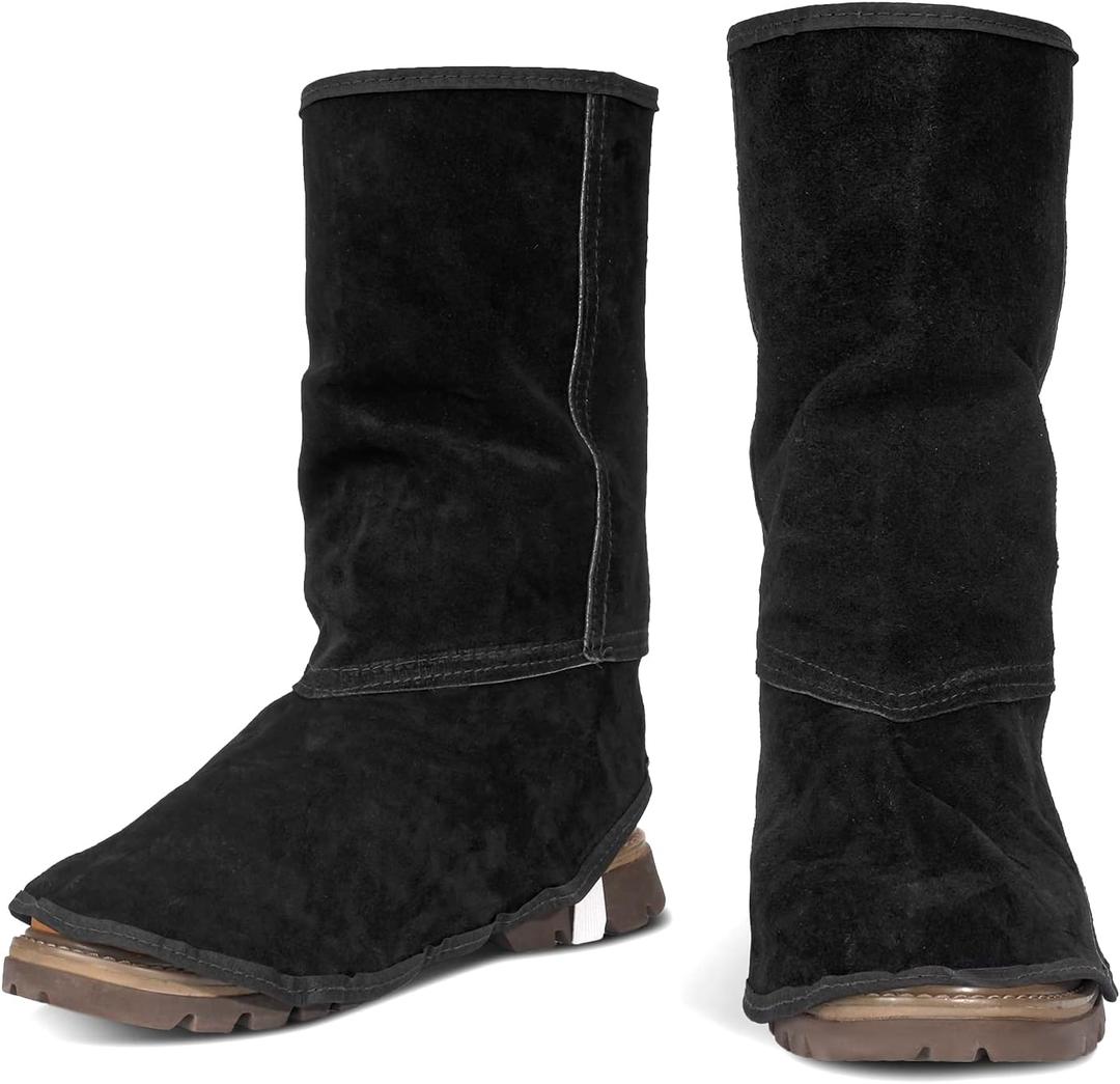 LeaSeek Leather Welding Spats - Flame and Abrasion Resistant Welding Boot Covers - Full Coverage Shoes Protectors -Adjustable Welding Gaiters