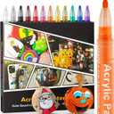 Acrylic Paint Pens Markers -12 Color Waterproof Paint Pens for Rock Painting,Graffiti, Stone, Ceramic, Glass, Wood, Fabric, Canvas, Porcelain, Metal,Water Based Quick Dry Non-Toxic