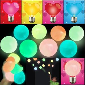 24 Pack Valentines Day Gifts for Kids Ceiling Sticky Balls Glow in The Dark Valentines Day Cards for Kids School Teens Boys Girls Stress Relief Fidget Toys Wall Ball Classroom Exchange Party Favors